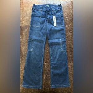 Bevy Flog Rose Cargo Dark Denim Elastic Waist Flare Jeans